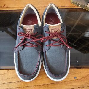 Twisted X Kicks Moccasin Loafers Womens 6.5 Grey Fabric Western Boat Shoes